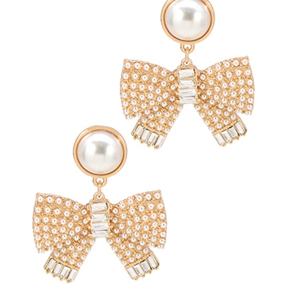 Pave Pearl Ribbon Drop Earrings